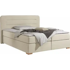 Home Affaire Boxspringbett HOME AFFAIRE "Manchester", beige (creme), B:160cm L:208cm, Strukturstoff-Bezug (100% Polyester), Komplettbetten, Boxspringbett, 5 Breiten, 3 Ausführungen, 2 Härtegraden, Topper, Steppung
