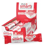 PhD Nutrition Smart Bar Protein Riegel, Protein Snack mit 22g Eiweiß und kaum Zucker / Makrofreundlicher Proteinriegel für unterwegs, 12er Packung mit 64g Riegel, Erdbeere & Sahne Geschmack