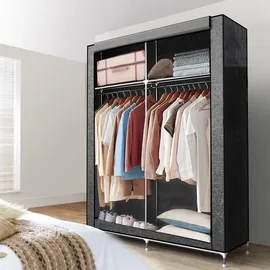 Intirilife Faltschrank 108x45x170 cm in MAUS GRAU - Schrank mit Reißverschluss aus Stoff Kleiderschrank mit Kleiderstange, Seitentasche und Fächern