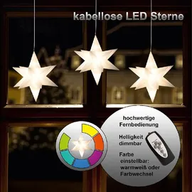 Star-Max F-H-S International schwebende LED Kunststoff-Sterne, 3er Set, weiß, je 10 warmweiße/10 RGB LED, 13 cm, wertige Fernbedienung, umschaltbar warmwe... - Weiß