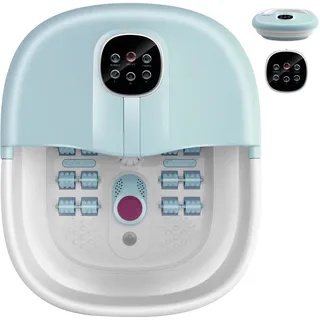 GOPLUS Fußbadwanne klappbar, elektrisches Fußmassagebad mit Massage & Heizung,16 Shiatsu-Massagerollen & Bimsstein, 3 stüfige Temperatur und Timer, Fußbad Massagegerät für Zuhause (Hellblau)
