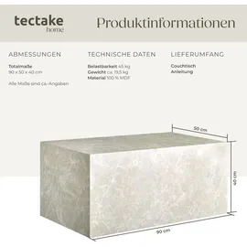 Tectake tectake® Couchtisch, minimalistisches Design, keine Montage, inkl. Bodenschoner, Belastbarkeit 45 kg