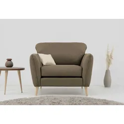 Sessel HOME AFFAIRE "MARSEILLE", braun, B:103cm H:88cm T:90cm, 100% Polyester, Sessel, Massivholzbeine Eiche, Landhausstil, Wellenunterfederung