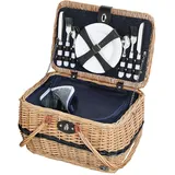 cilio Picknick-Korb IDRO, Für 4 Personen, Geflochtener Korb mit Deckel, Picknickkorb mit Kühlfach inklusive Teller Set aus Keramik, Besteck und Gläsern, Weidenkorb mit Tragegriffen, Hellbraun