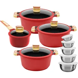 Topf-Set KING, rot (rot, 18tlg., set), Töpfe, Antihaft-Beschichtung, Induktion