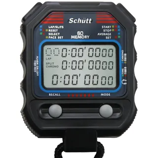 SCHÜTT Stoppuhr PC-90 (60 Memory Speicher | Uhrzeit & Datum | Dualtimer) - Digital Profi Stoppuhr mit Druckpunktmechanik | spritzwasserfest | Trainer