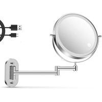 SGHR Kosmetikspiegel LED Beleuchtet,Vergrößerungsspiegel für Bad, 360° schwenkbarer Kosmetikspiegel, wandmontierter runder Badezimmer-Rasierspiegel, doppelseitig, mit Klapparm,(Size:5X)