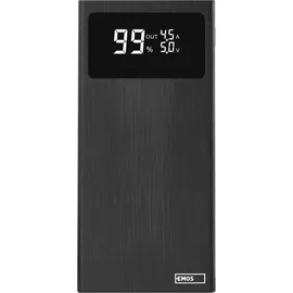 EMOS Powerbank BetaQ 20000mAh, 22,5 W Quick-Charge externer Akku/Ladegerät mit Passthrough und Display, 3X Output + 2X Input, inkl. Datenkabel USB/USB-C, Auto ON/Off, schwarz