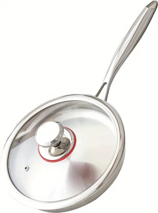 PURECOOK 304 Dreischicht Edelstahl Bratpfannen Serie – 1 Stück 28cm 304 Dreischicht Edelstahl Bratpfanne (mit Glasdeckel, gerolltem Rand)