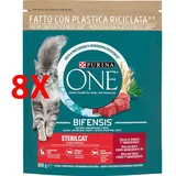 8 X Purina One Sterilcat Rindfleisch & Weizen Beutel 800 Gramm