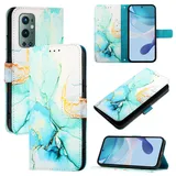 nancencen für OnePlus 9 Pro Hülle, PU Leder Handyhülle Kapphülle mit Kartenfach Magnetisch Rundumschutz Mode Marmormuster Handytasche Case Handytasche Case, Grün