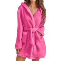 Awrvia Damen Bademantel Lang Große Größen Niedlich Schnelltrocknend Saugstark Badeponcho Leicht Hochzeit Hausmantel Langarm Elegant Morgenmantel Frottee Kuschelfleece mit Kapuze Bathrobe - S