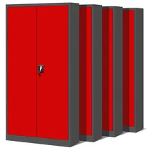 Jan Nowak 4er Set Aktenschrank C001H Büroschrank Metallschrank Stahlschrank Werkzeugschrank Stahlblech Pulverbeschichtet Flügeltürschrank Abschließbar 195 cm x 90 cm x 40 cm (anthrazit/rot)