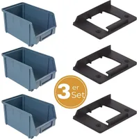 GarPet Stapelboxen Schraubenbox Lagerboxen Stapelboxen Werkstatt Sichtlagerboxen klein groß Set Wandhalterung Wand 3x Stapelbox Gr.3 + 3x Kunststoffhalter