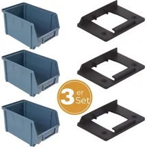 GarPet Stapelboxen Schraubenbox Lagerboxen Stapelboxen Werkstatt Sichtlagerboxen klein groß Set Wandhalterung Wand 3x Stapelbox Gr.3 + 3x Kunststoffhalter