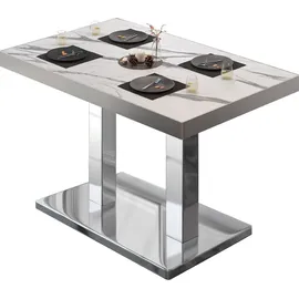 GGM Möbel Bistrotisch 110 x 60 x 77 cm Weiß Marmor/Edelstahl