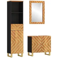 VidaXL 3-tlg. Badschrank-Set Braun und Schwarz Massivholz Mango