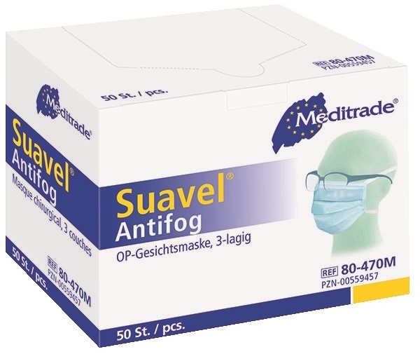 Meditrade 600 Suavel Antifog OP-Masken - für Brillenträger - Typ II - blau - unsteril - Mundschutz