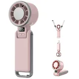 Bomiclss Handventilator Mini Handventilator 4000mAh – 5 Stufen Turbo Ventilator, faltbar mit Kühlplatte & LED Display, USB wiederaufladbar für Reise rosa