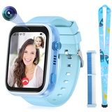 4G Smartwatch Kinder mit GPS und Telefon, Smart Watch Kinder mit WLAN Videoanruf Kamera SOS, IP67 Wasserdicht Kinder Smartwatch mit GPS Echtzeit-Ortung,Musik-Video-Player,Alarm (Blau, T45)