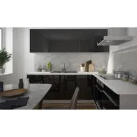 L-Form Küchenzeile ESSEN Einbauküche 230x210cm grau Front schwarz Hochglanz