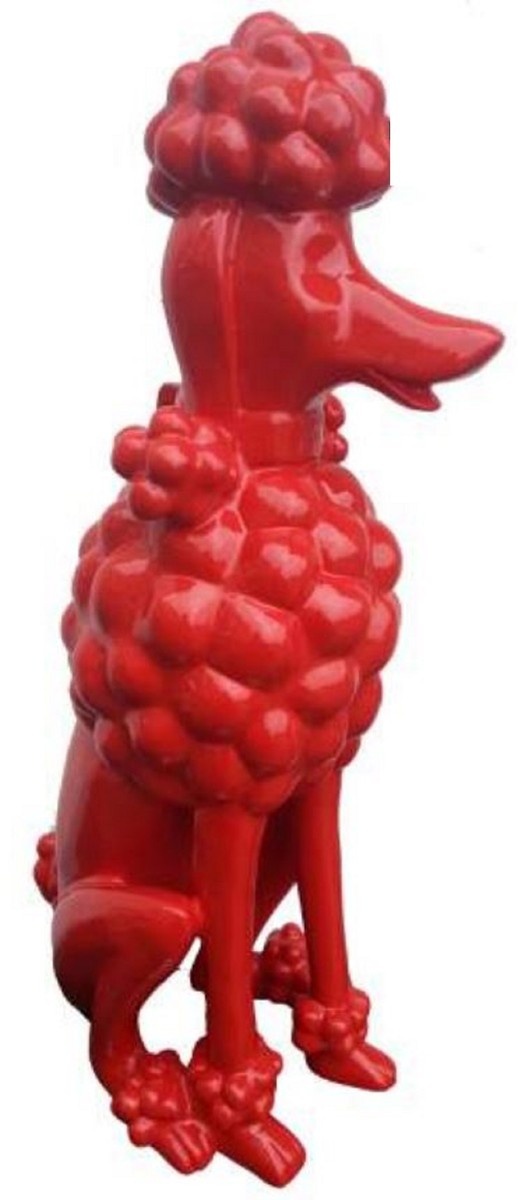 Casa Padrino Luxus Deko Figur Pudel Hund Rot H. 63 cm - Wetterbeständige Deko Skulptur - Wohnzimmer Deko Figur - Garten Deko Figur - Luxus Deko Tierfigur