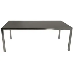 Terrassentisch Edelstahl Paphos 180/240x100cm - Maß: 180 (240) x 100 x 74 cm (ausziehbar) -  mit Tischplatte aus Glas in Keramikoptik (dunkelgrau)