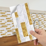 Fliesenaufkleber Gold Weißer Marmor Klebefliesen Wasserfest Fliesenaufkleber Bad Vinyl Küchenrückwand Selbstklebend Fliesenaufkleber Küche Deko Fliesenfolie 27 Stück/20x10cm