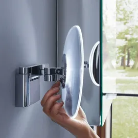 EMCO LED Rasier- und Kosmetikspiegel, Wandmodell, Doppelgelenkarm, Vergrößerung 3-fach, rund, Stecker, 2 Schalter, Farbwechsel, 109506041, chrom,