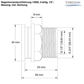 VARIOSAN Regentonnendurchführung 3/4" Messing gold