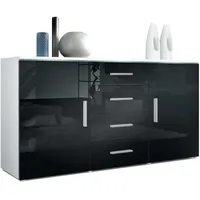 Vladon Sideboard, Schwarz Hochglanz, 139x72x35 cm, Wohnzimmer, Kommoden &
