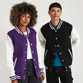 Just Hoods by AWDiS College Varsity Jacke Sweatshirt Oxford Navy/Heather Grey M