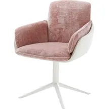 DeLife Drehstuhl Luan-Flex mit Armlehnen Materialmix Echtleder Weiß-Rosé Fußkreuz Weiß 360° drehbar Wippfunktion, Esszimmerstühle