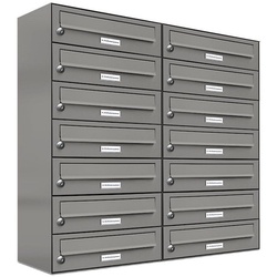 AL Briefkastensysteme Wandbriefkasten 14er Premium Briefkasten Aluminiumgrau RAL 9007 für Außen Wand 2×7 grau