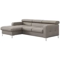 Livetastic Ecksofa, Grau, Leder, Echtleder, Rindleder, 4-Sitzer, Ottomane links, L-Form, 227x168 cm, Made in EU, Bettkasten erhältlich, Liegefunktion, seitenverkehrt Schlafen auf Sitzhöhe, Bettfunktion Rücken echt, Armteil links, rechts, Wohnzimmer, Sofas & Couches, Wohnlandschaften, Ecksofas
