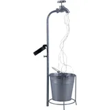 Expo Börse Solarlampe Wasserhahn 30x LED Gartendeko Außenlampe Terrassenlampe, Metall Kunststoff silber, warmweiß, LxH 17x62 cm