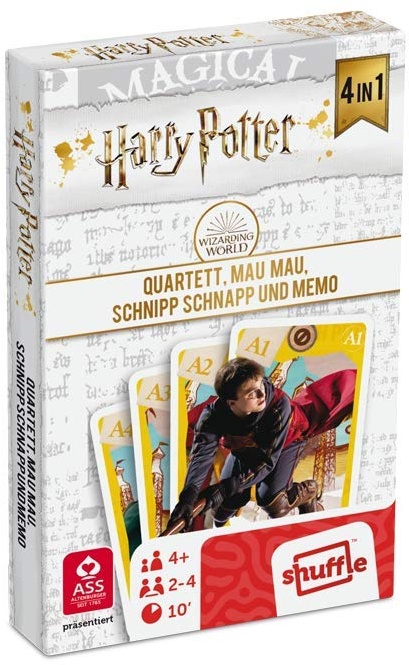 ASS Altenburger 22584064 Harry Potter-4 in 1 spielbar als Quartett, Mau, Schnipp Schnapp und Memo