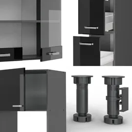 Vicco R-Line Küchenzeile Schwarz Hochglanz/Anthrazit 350 cm mit Hochschrankohne Arbeitsplatte