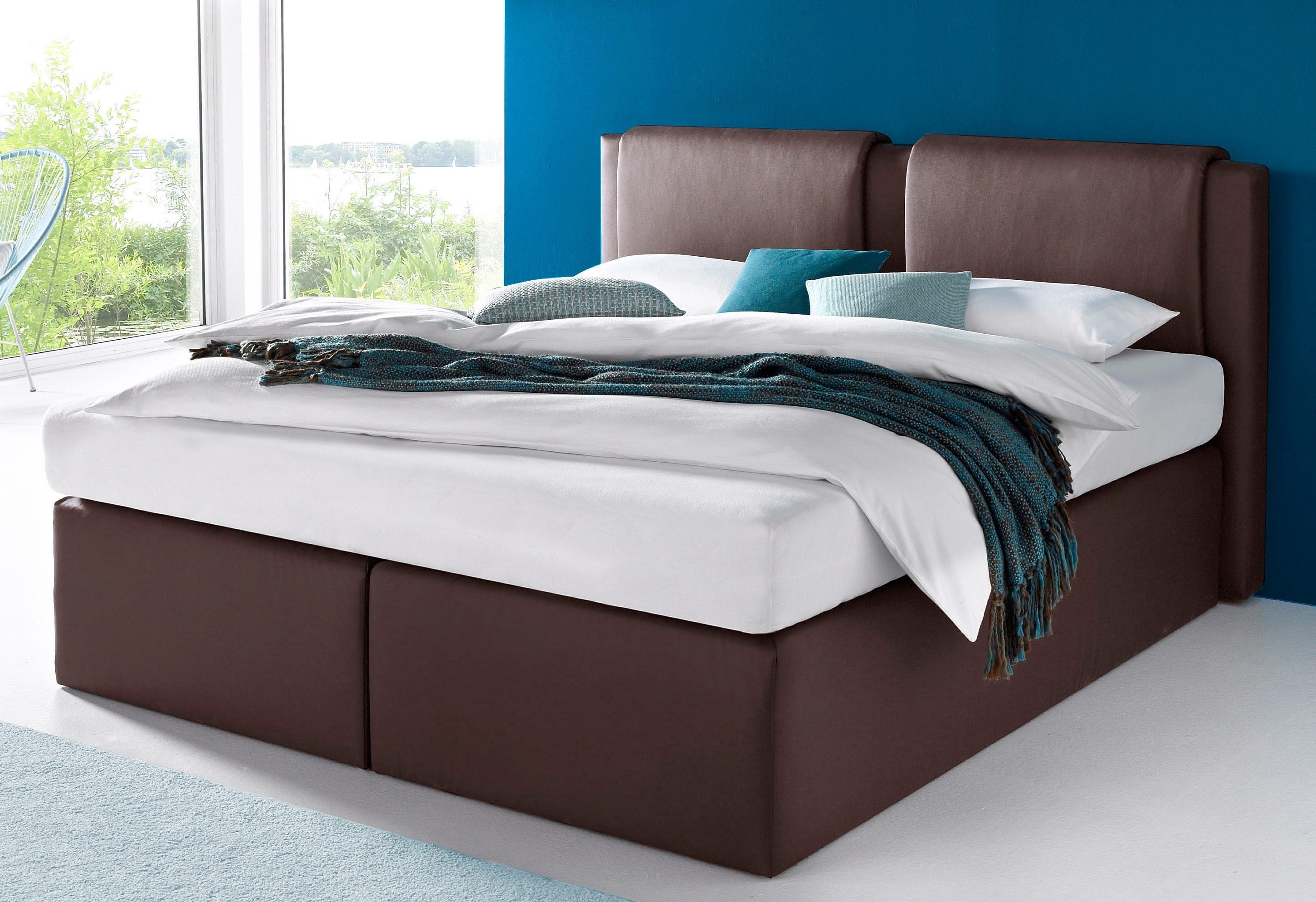 Boxspringbett, braun, Liegefläche B/L: 180cm x 200cm, H2, Bonnell-Federkernmatratze, Bonnell- Federkernmatratze: Bezug obere Matratze: 80% Baumwolle, 20% Polyester, 7-Zonen-Kaltschaummatratze: Bezug obere Matratze: 80% Baumwolle, 20% Polyester, 5-Zonen-Tonnen-Taschenfederkernmatratze: Bezug obere Matratze: 100% Polyester., WESTFALIA SCHLAFKOMFORT, Komplettbetten, Boxspringbett