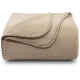 ZOLLNER Kuscheldecke in Sand - weiche Couchdecke in 130x170 cm - mit Kettelrand - Polyester - waschbar bis 95°C – Hotelqualität - Oeko Tex® Zertifiziert