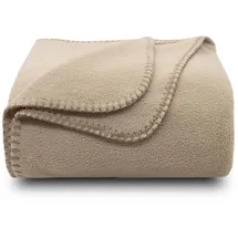 ZOLLNER Kuscheldecke in Sand - weiche Couchdecke in 130x170 cm - mit Kettelrand - Polyester - waschbar bis 95°C – Hotelqualität - Oeko Tex® Zertifiziert