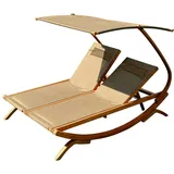 ALEOS. AS-S Doppel Sonnenliege Doppelliege Tulum Bronze für 2 Personen mit verstellbarem Dach mit 2 Kopfpolster aus Holz Lärche