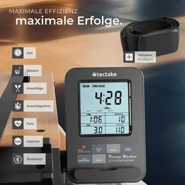 Tectake tectake® Holzrudergerät aus massiver Buche, klappbar, mit LCD-Anzeige, flexibler Handyhalterung und Bluetooth