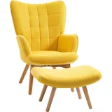 Homcom Ohrensessel Cord 80 x 99 x 80 cm Gelb mit Hocker