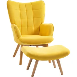 Homcom Ohrensessel Cord 80 x 99 x 80 cm Gelb mit Hocker