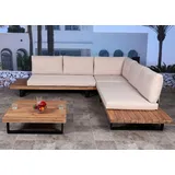 Mendler Garten-Garnitur HWC-H54, Garnitur Sitzgruppe Lounge-Set, Spun Poly Akazie Holz FSC® Alu ~ hellbraun, Polster beige