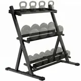 SPORTNOW Verstellbarer Dreistöckiger Hantelständer Max. 200kg Rutschfest Kurzhantelständer mit Verstellbare Stangen, robuster Gewichtsständer für Hanteln, Kettlebells (Nur Ständer)