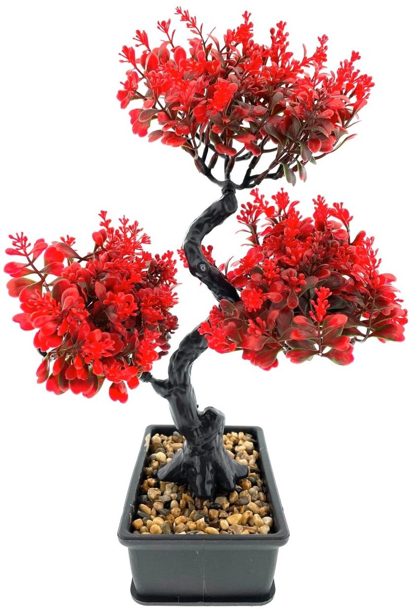Miniatur Baum mit roten Blüten Dekobaum Dekoration langlebiger Baum plastik 3...