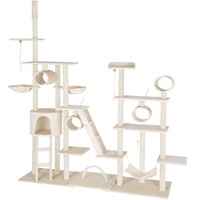 tectake 800918 XXL Katzen Kratzbaum mit 2 Spielseilen, 4 Röhren, 2 Treppen, 2 Liegemulden, Häuschen und Hängematte, deckenhoch (Beige | Nr. 403916)