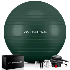 HOEL EliteAthlete® Gymnastikball Sitzball Büro ergonomisch mit Anti Burst System - Fitness Yoga Pilates Schwangerschaft - Schwangerschaftsball Fitnessball Yogaball - Yoga Ball inkl. Luftpumpe - Forest 65cm dunkelgrün 65 CM